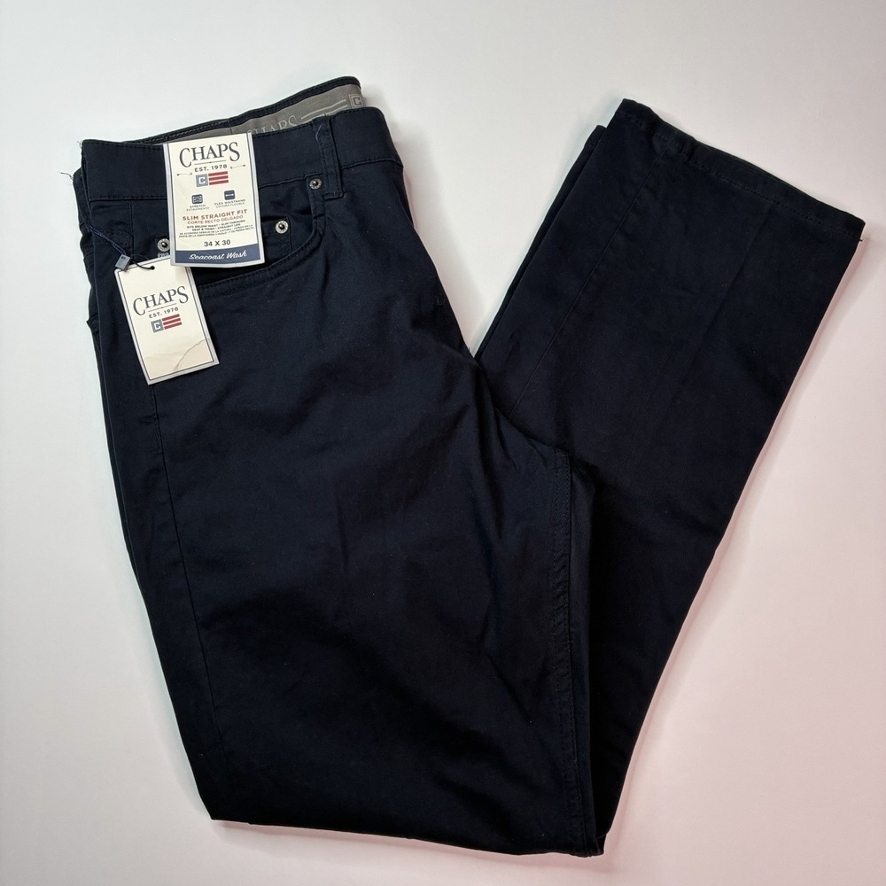 Chaps 5-Pocket Twill Pants Men's Size 34x30 Navy Blue Slim Straight Fit Stretch